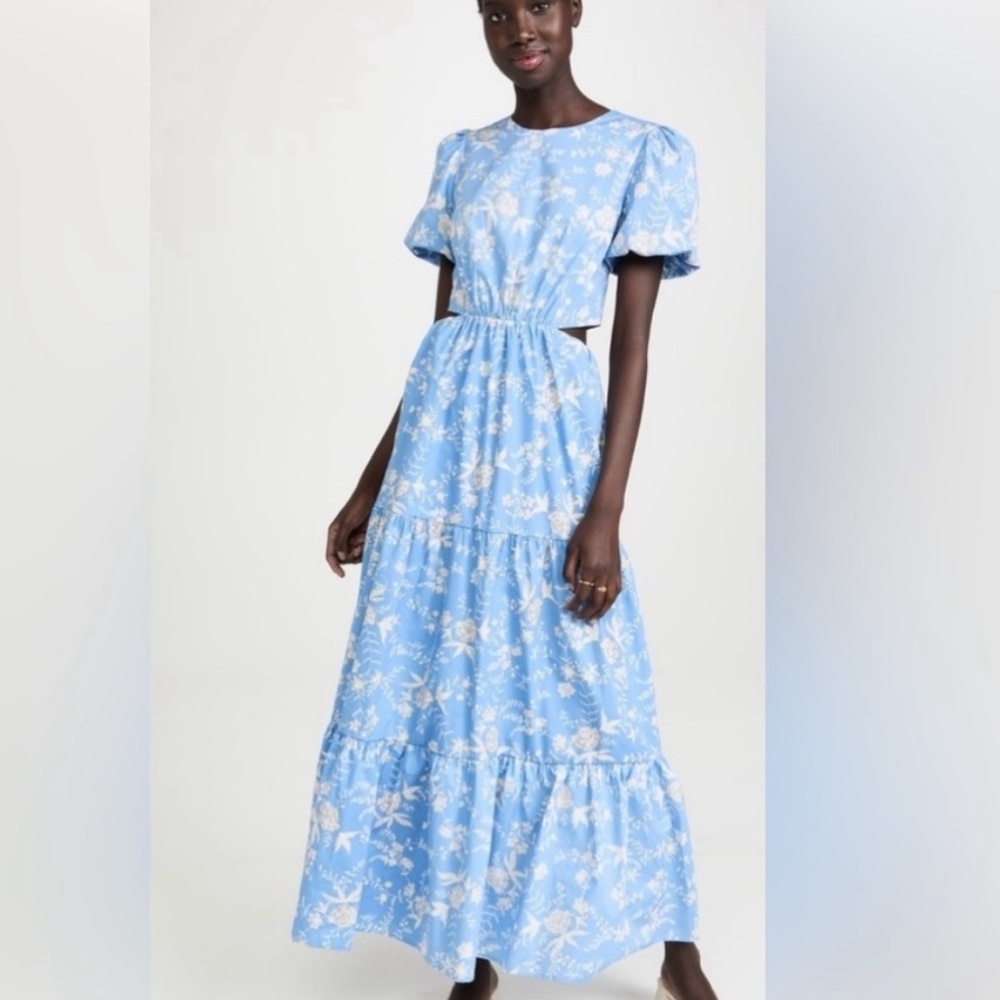 WAYF Blue Floral Cutout Dress